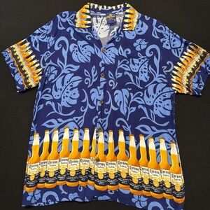 Corona Extra Hawaiian Camp Blue & Gold Mens Button Down Hawaiian Style Mens XL